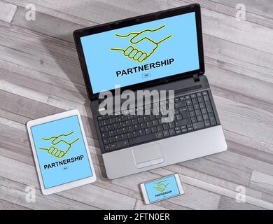 Partnership concept shown on different information technology devices Stock Photo