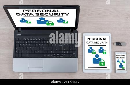 Personal data security concept shown on different information technology devices Stock Photo