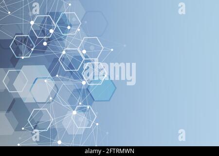Modern futuristic background of the scientific hexagonal pattern. Virtual abstract background with particle, molecule structure for medical Stock Vector
