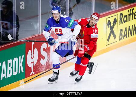 Riga, Olympic Sports Centre, Belarus. 21st May, 2021. vs Slovakia (2021 IIHF Ice Hockey World Championship), #8 Pavol Skalicky (Slovakia) against #10 Nick Bailen (Belarus) (Switzerland/Croatia OUT) Credit: SPP Sport Press Photo. /Ģ����ý Live News Stock Photo