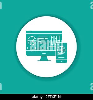 Mobile business intelligence BI color glyph icon. Pictogram for web page, mobile app, promo. UI UX GUI design element. Stock Vector