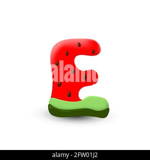 Watermelon letter E, 3d vector icon over white background Stock Vector