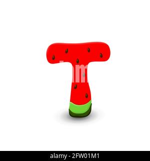 Watermelon letter T, 3d vector icon over white background Stock Vector