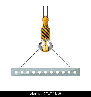 Concrete slab hanged on a crane hook, vector icon over white Stock Vector