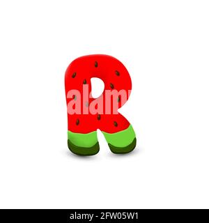 Watermelon letter R, 3d vector icon over white background Stock Vector