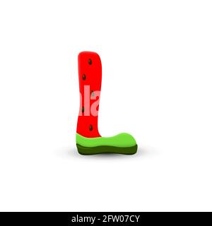 Watermelon letter L, 3d vector icon over white background Stock Vector