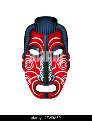 Maori mask, isolated vector object over white background Stock Vector
