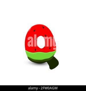 Watermelon letter Q, 3d vector icon over white background Stock Vector