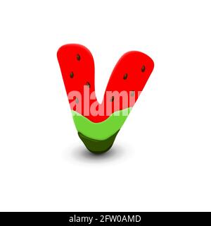 Watermelon letter V, 3d vector icon over white background Stock Vector