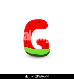 Watermelon letter G, 3d vector icon over white background Stock Vector