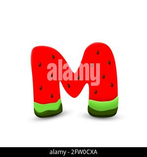 Watermelon letter M, 3d vector icon over white background Stock Vector