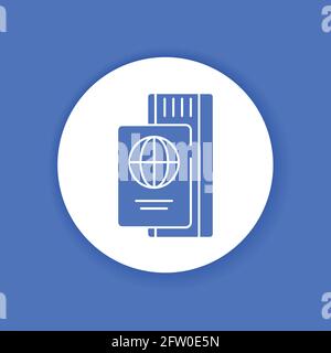 Passport with ticket color glyph icon. Pictogram for web page Stock Vector