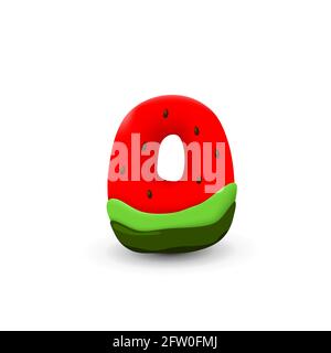 Watermelon letter O, 3d vector icon over white background Stock Vector