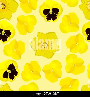 seamless patterns with pansies and daffodils on a light yellow background Stock Vector