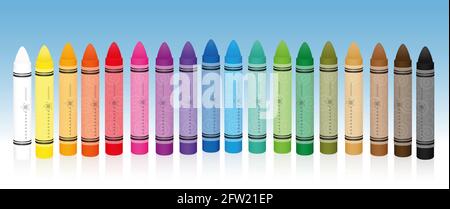 Wax pastel crayons or oil pastels, rainbow colored set - illustration on white background. Stock Photo