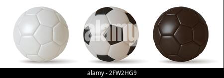 Collection Soccer ball white and black color, 3D realistic isolated on white background. vector Stock Vector