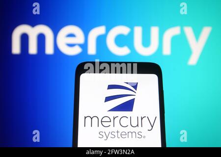 Ukraine. 21st May, 2021. In this photo illustration the Mercury Systems logo of an US aerospace and defense company is seen on a smartphone and a pc screen. Credit: SOPA Images Limited/Alamy Live News Stock Photo