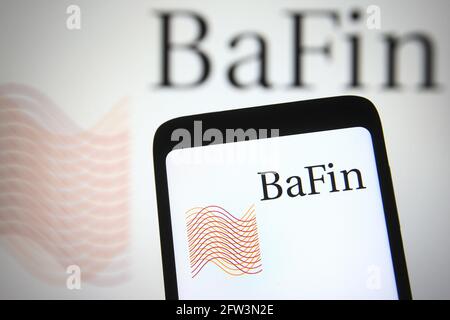 Ukraine. 21st May, 2021. In this photo illustration the Federal Financial Supervisory Authority (BaFin) logo of the financial regulatory authority for Germany is seen on a smartphone and a pc screen. Credit: SOPA Images Limited/Alamy Live News Stock Photo