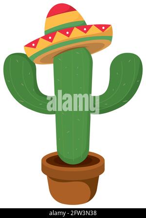 Isolated cactus in a pot with a mexican hat Vector illustration Stock Vector