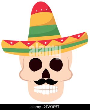 Isolated mexican skull with a traditional hat Vector Stock Vector