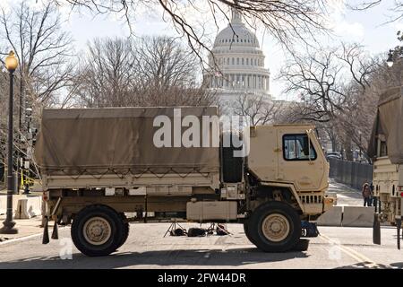 A U.S. National Guard blocks an entrance to the U.S. Capitol Building January 19, 2021 in Washington, DC. A record amount of security has been deployed around the U.S. Capitol and the city locked down following the January 6th uprising by Trump supporters.