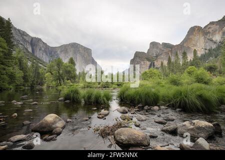 A majestic view of Yosemite valley at Yosemite National Park during the pandemic Stock Photo
