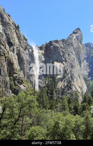 Bridalveil Fall, one of the many waterfalls at Yosemite National Park, California USA Stock Photo