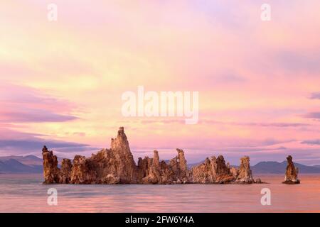 Fantastic colors at Mono Lake over tufa in the middle of the lake during a twilight Stock Photo
