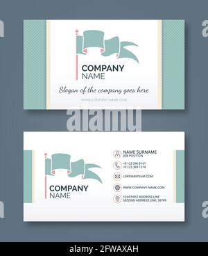 Double-sided business card, logo design. Flag icon in pastel colors. Simple designed id card. Modern and creative style. Horizontal layout. Stock Vector