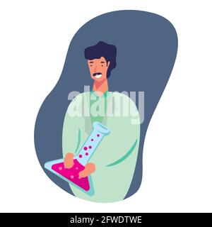 scientist holding flask test tube vector illustration in flat style Stock Vector