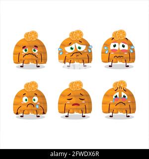 Orange ice cream scoops cartoon character with sad expression. Vector illustration Stock Vector