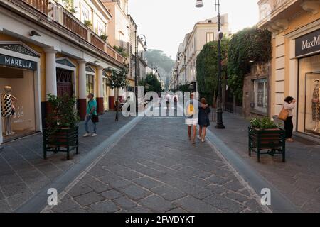 Sorrento, Italy- August 26 2020: Corso Italia Main Shopping Street and Pedestrian Zone in Summer. Stock Photo