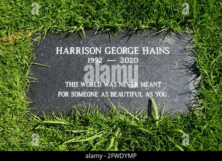 Los Angeles, California, USA 19th May 2021 A general view of atmosphere of actor Harrison George Hains Grave & Bench in Garden of Legends at Hollywood Forever Cemetery on May 19, 2021 in Los Angeles, California, USA. Photo by Barry King/Alamy Stock Photo Stock Photo