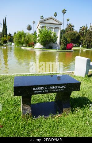 Los Angeles, California, USA 19th May 2021 A general view of atmosphere of actor Harrison George Hains Grave & Bench in Garden of Legends at Hollywood Forever Cemetery on May 19, 2021 in Los Angeles, California, USA. Photo by Barry King/Alamy Stock Photo Stock Photo