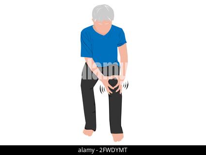 graphics image elderly grips knee painful inflamed knee joint suffering from osteoarthritis vector illustration Stock Vector