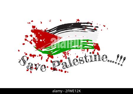 Vector Hand Draw Sketch Banner Flage with text Save Palestine, for Demonstration Plank Isolated on White Stock Vector
