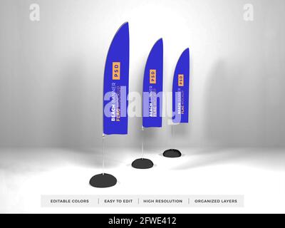Realistic Beach Banner Flag 3D Illustration Mockup Scene on Isolated ...
