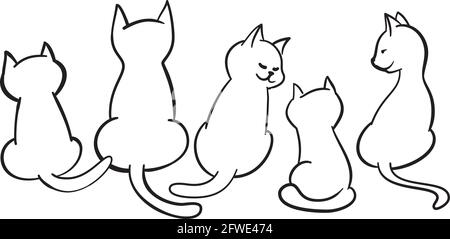 Vector illustration character design outline of cat. Draw doodle style. Stock Vector