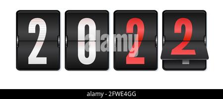New 2022 year is coming. Mechanical scoreboard with numbers 2022. Realistic mechanical counter isolated on white. Vector 3d illustration. Stock Vector