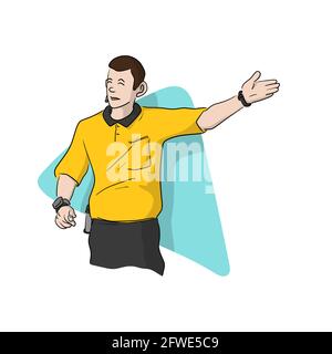 Professional soccer referee hand drawn illustration vector isolated on white background. Stock Vector