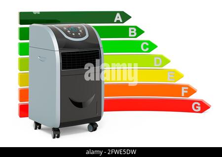 Portable air conditioner with energy efficiency chart, 3D rendering isolated on white background Stock Photo