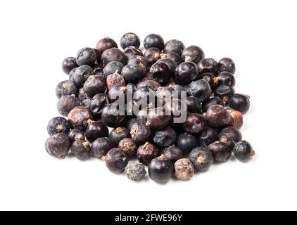 pie of dried juniper berries closeup on white background Stock Photo