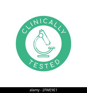 Clinically tested icon. Microscope in a green circle. Green clinically tested sign or logo. Medically approved product. Safe for use certificate stamp Stock Vector