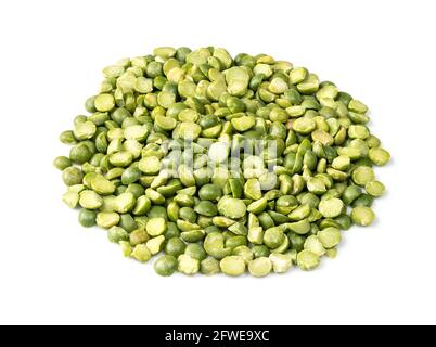 handful of green split peas closeup on white background Stock Photo