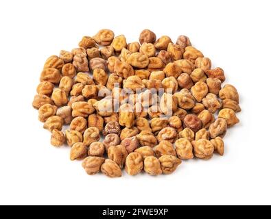 handful of raw black chickpeas closeup on white background Stock Photo