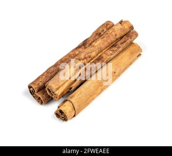 several sticks of continental ceylon cinnamon closeup on white background Stock Photo