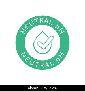Neutral pH icon. Droplet with a check mark in a circle. Label for skin and cosmetics products. Green pH neutral sign or logo. Safe hygiene product Stock Vector