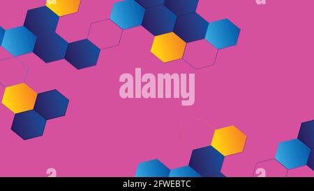 Colored hexagons and pink background Stock Vector