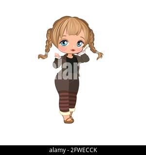 Little girl in pretty pants. Flirts. Handsome fashionable child. The isolated object on a white background. Vector illustration Stock Vector