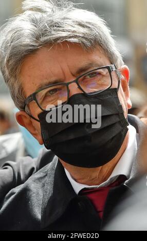 Jean-Luc Melenchon campaigns for Danielle Simonnet at the 20th arrondissement, for the partial legislative election in Paris, France, on May 21, 2021. Photo by Karim Ait Adjedjou/Avenir Pictures/ABACAPRESS.COM Stock Photo